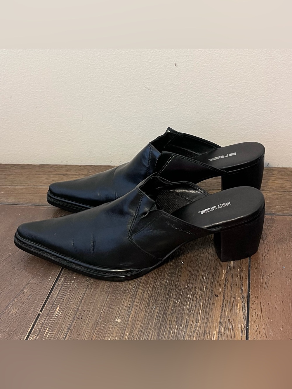 Harley Davidson Black Leather Mules Womens 6.5